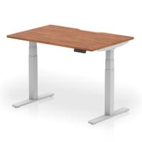 Air 1200 x 800mm Scalloped Edge Height Adjustable Office Desk Walnut Top Silver Leg