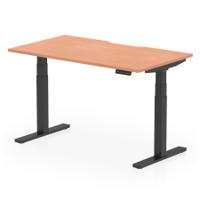 Air 1400 x 800mm Scalloped Edge Height Adjustable Office Desk Beech Top Black Leg