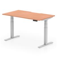 Air 1400 x 800mm Scalloped Edge Height Adjustable Office Desk Beech Top Silver Leg