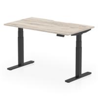 Air 1400 x 800mm Scalloped Edge Height Adjustable Office Desk Grey Oak Top Black Leg
