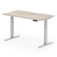 Air 1400 x 800mm Scalloped Edge Height Adjustable Office Desk Grey Oak Top Silver Leg