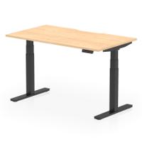 Air 1400 x 800mm Scalloped Edge Height Adjustable Office Desk Maple Top Black Leg