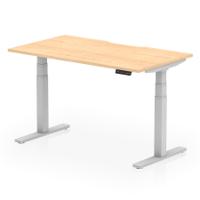 Air 1400 x 800mm Scalloped Edge Height Adjustable Office Desk Maple Top Silver Leg