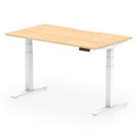 Air 1400 x 800mm Scalloped Edge Height Adjustable Office Desk Maple Top White Leg