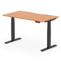 Air 1400 x 800mm Scalloped Edge Height Adjustable Office Desk Oak Top Black Leg