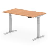 Air 1400 x 800mm Scalloped Edge Height Adjustable Office Desk Oak Top Silver Leg