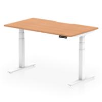 Air 1400 x 800mm Scalloped Edge Height Adjustable Office Desk Oak Top White Leg