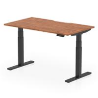 Air 1400 x 800mm Scalloped Edge Height Adjustable Office Desk Walnut Top Black Leg