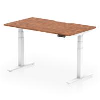 Air 1400 x 800mm Scalloped Edge Height Adjustable Office Desk Walnut Top White Leg