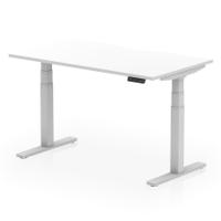 Air 1400 x 800mm Scalloped Edge Height Adjustable Office Desk White Top Silver Leg