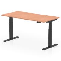 Air 1600 x 800mm Scalloped Edge Height Adjustable Office Desk Beech Top Black Leg