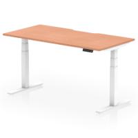 Air 1600 x 800mm Scalloped Edge Height Adjustable Office Desk Beech Top White Leg