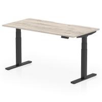 Air 1600 x 800mm Scalloped Edge Height Adjustable Office Desk Grey Oak Top Black Leg
