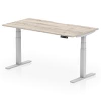 Air 1600 x 800mm Scalloped Edge Height Adjustable Office Desk Grey Oak Top Silver Leg