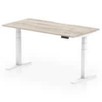 Air 1600 x 800mm Scalloped Edge Height Adjustable Office Desk Grey Oak Top White Leg