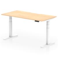 Air 1600 x 800mm Scalloped Edge Height Adjustable Office Desk Maple Top White Leg