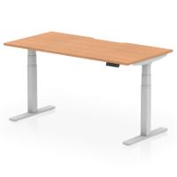 Air 1600 x 800mm Scalloped Edge Height Adjustable Office Desk Oak Top Silver Leg