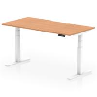 Air 1600 x 800mm Scalloped Edge Height Adjustable Office Desk Oak Top White Leg