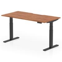 Air 1600 x 800mm Scalloped Edge Height Adjustable Office Desk Walnut Top Black Leg