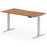 Air 1600 x 800mm Scalloped Edge Height Adjustable Office Desk Walnut Top Silver Leg