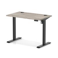 Air Lite 1000 x 600mm Height Adjustable Office Desk Grey Oak Top Cable Ports Black Leg