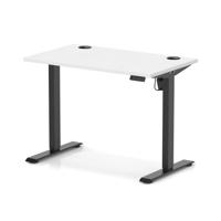 Air Lite 1000 x 600mm Height Adjustable Office Desk White Top Cable Ports Black Leg