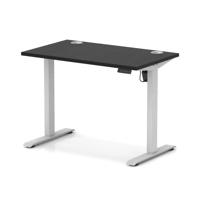 Air Lite 1000 x 600mm Height Adjustable Office Desk Black Top Cable Ports Silver Leg