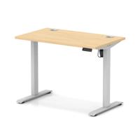 Air Lite 1000 x 600mm Height Adjustable Office Desk Maple Top Cable Ports Silver Leg