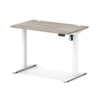 Air Lite 1000 x 600mm Height Adjustable Office Desk Grey Oak Top Cable Ports White Leg