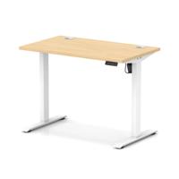 Air Lite 1000 x 600mm Height Adjustable Office Desk Maple Top Cable Ports White Leg