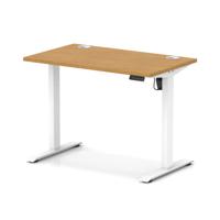 Air Lite 1000 x 600mm Height Adjustable Office Desk Oak Top Cable Ports White Leg