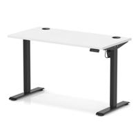 Air Lite 1200 x 600mm Height Adjustable Office Desk White Top Cable Ports Black Leg
