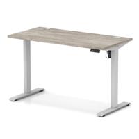 Air Lite 1200 x 600mm Height Adjustable Office Desk Grey Oak Top Cable Ports Silver Leg