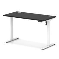 Air Lite 1200 x 600mm Height Adjustable Office Desk Black Top Cable Ports White Leg
