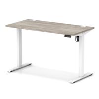 Air Lite 1200 x 600mm Height Adjustable Office Desk Grey Oak Top Cable Ports White Leg