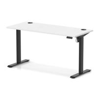 Air Lite 1400 x 600mm Height Adjustable Office Desk White Top Cable Ports Black Leg