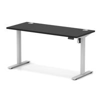 Air Lite 1400 x 600mm Height Adjustable Office Desk Black Top Cable Ports Silver Leg