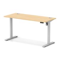 Air Lite 1400 x 600mm Height Adjustable Office Desk Maple Top Cable Ports Silver Leg