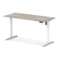 Air Lite 1400 x 600mm Height Adjustable Office Desk Grey Oak Top Cable Ports White Leg