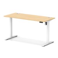 Air Lite 1400 x 600mm Height Adjustable Office Desk Maple Top Cable Ports White Leg