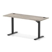 Air Lite 1600 x 600mm Height Adjustable Office Desk Grey Oak Top Cable Ports Black Leg