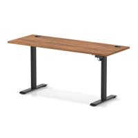 Air Lite 1600 x 600mm Height Adjustable Office Desk Walnut Top Cable Ports Black Leg