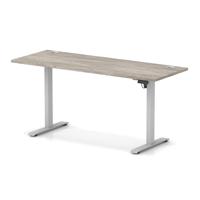 Air Lite 1600 x 600mm Height Adjustable Office Desk Grey Oak Top Cable Ports Silver Leg