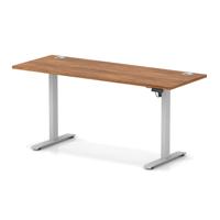 Air Lite 1600 x 600mm Height Adjustable Office Desk Walnut Top Cable Ports Silver Leg
