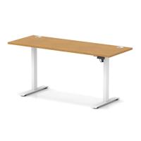 Air Lite 1600 x 600mm Height Adjustable Office Desk Oak Top Cable Ports White Leg