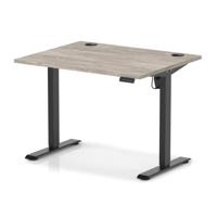 Air Lite 1000 x 800mm Height Adjustable Office Desk Grey Oak Top Cable Ports Black Leg