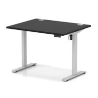 Air Lite 1000 x 800mm Height Adjustable Office Desk Black Top Cable Ports Silver Leg