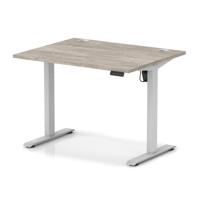 Air Lite 1000 x 800mm Height Adjustable Office Desk Grey Oak Top Cable Ports Silver Leg