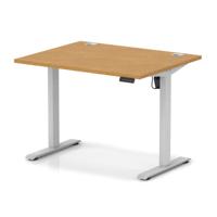 Air Lite 1000 x 800mm Height Adjustable Office Desk Oak Top Cable Ports Silver Leg