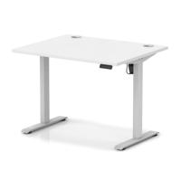 Air Lite 1000 x 800mm Height Adjustable Office Desk White Top Cable Ports Silver Leg